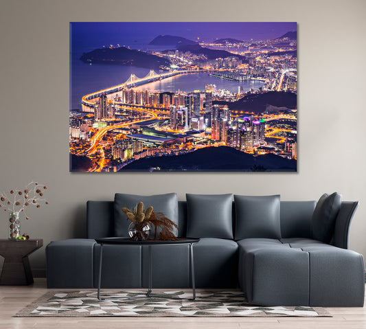 Busan City Lights South Korea Canvas Print-Canvas Print-CetArt-1 Panel-24x16 inches-CetArt