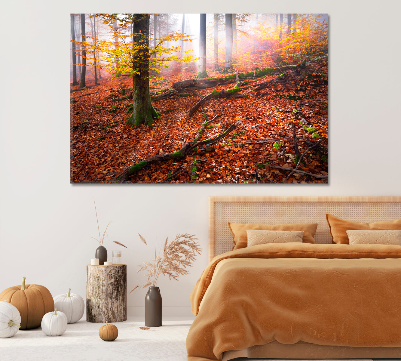 Fairy Autumn Forest with Red Leaves Canvas Print-Canvas Print-CetArt-1 Panel-24x16 inches-CetArt