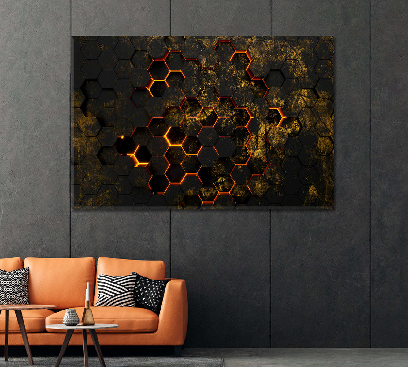 Abstract Black Neon Hexagons Canvas Print-Canvas Print-CetArt-1 Panel-24x16 inches-CetArt