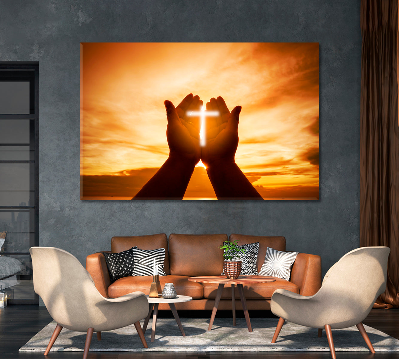 Christian Human Hands with Cross Canvas Print-Canvas Print-CetArt-1 Panel-24x16 inches-CetArt