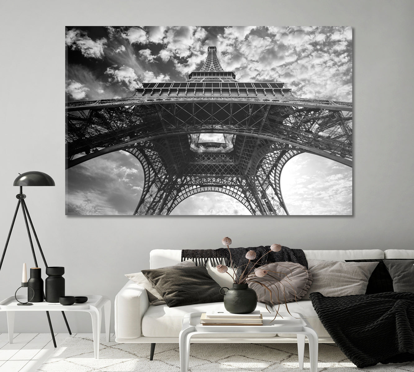 Eiffel Tower in Black White Canvas Print-Canvas Print-CetArt-1 Panel-24x16 inches-CetArt