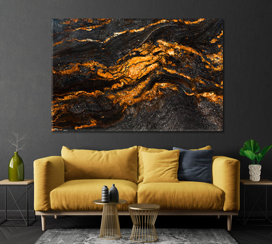 Stunning Black Marble with Luminous Veins Canvas Print-Canvas Print-CetArt-1 Panel-24x16 inches-CetArt