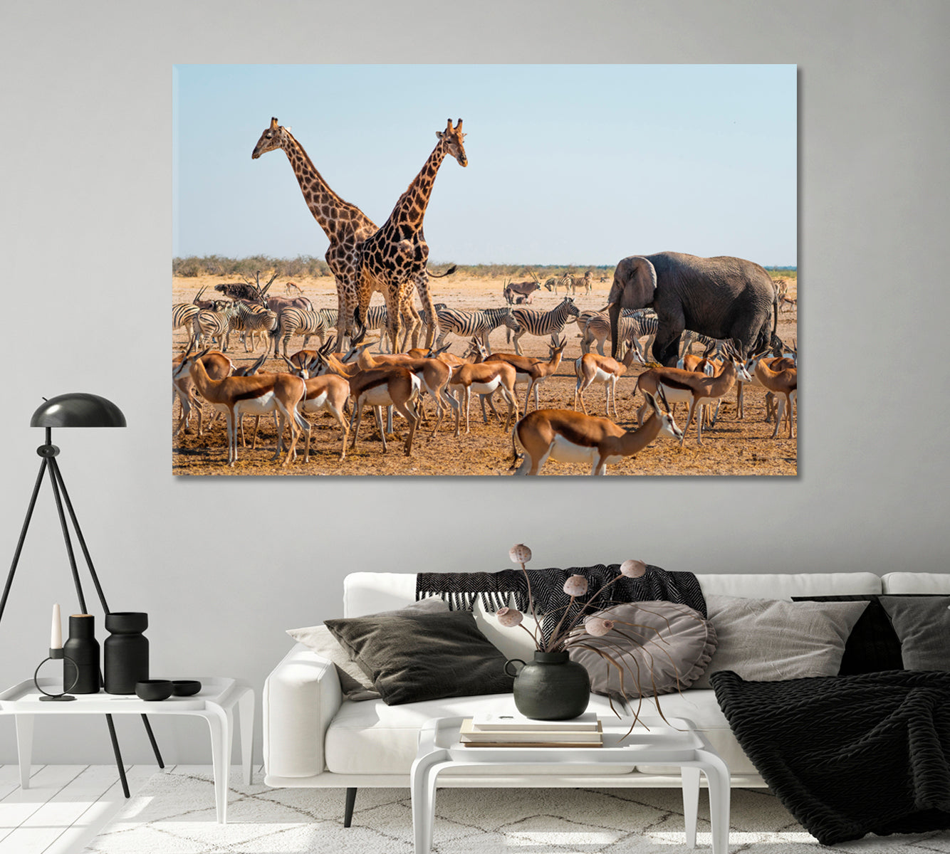 Wild Animals Around Waterhole in Etosha National Park Namibia Africa Canvas Print-Canvas Print-CetArt-1 Panel-24x16 inches-CetArt