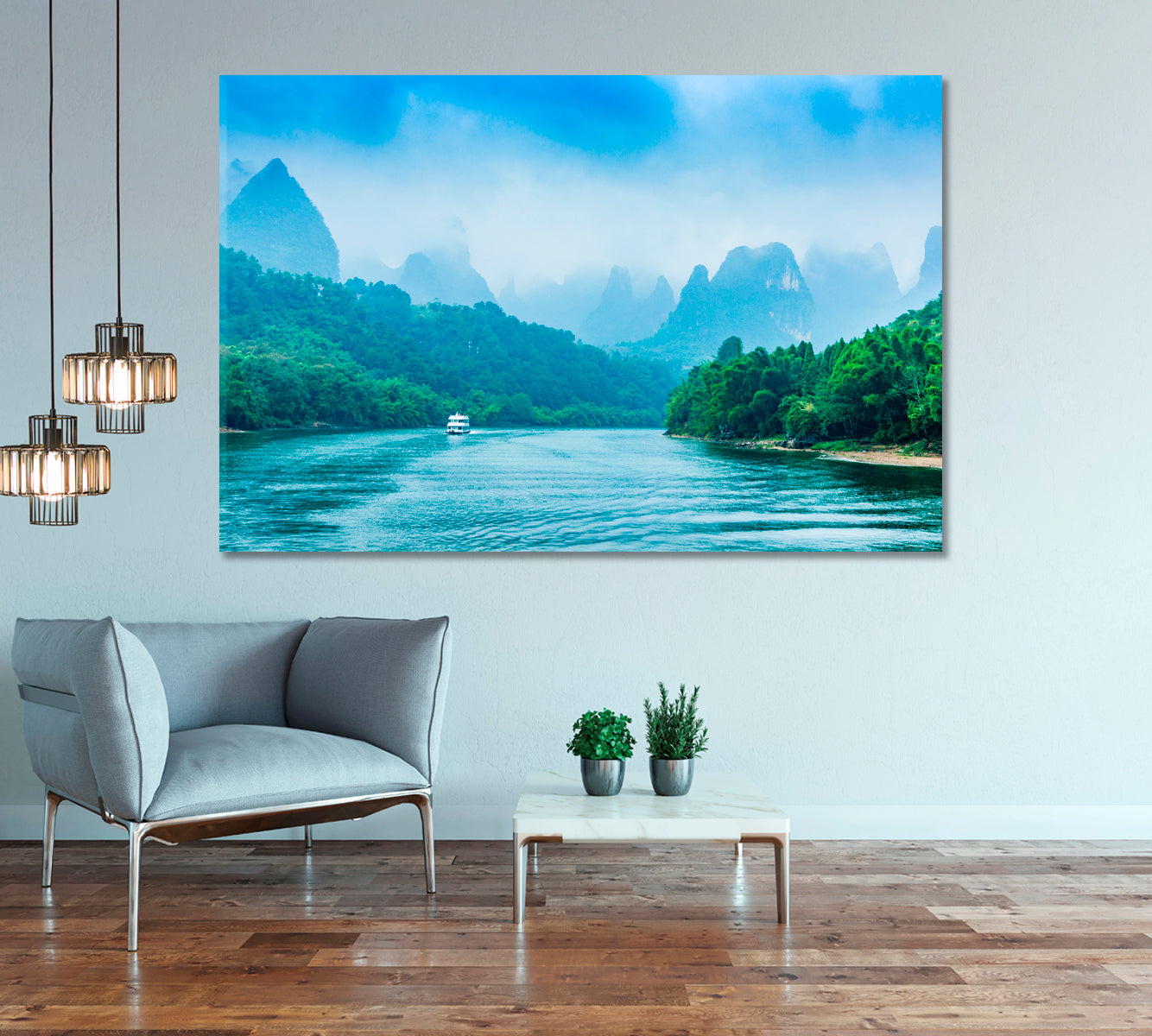 Mountain Landscape with River China Canvas Print-Canvas Print-CetArt-1 Panel-24x16 inches-CetArt