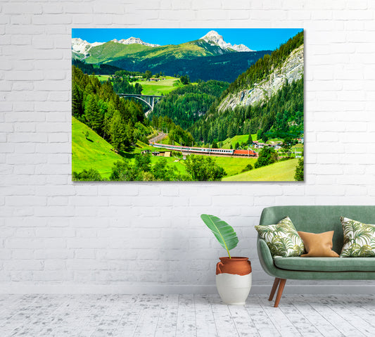 Passenger Train at Brenner Railway in Austrian Alps Canvas Print-Canvas Print-CetArt-1 Panel-24x16 inches-CetArt