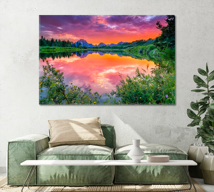 Moran and Snake River at Oxbow Bend in Grand Teton National Park Wyoming Canvas Print-Canvas Print-CetArt-1 Panel-24x16 inches-CetArt