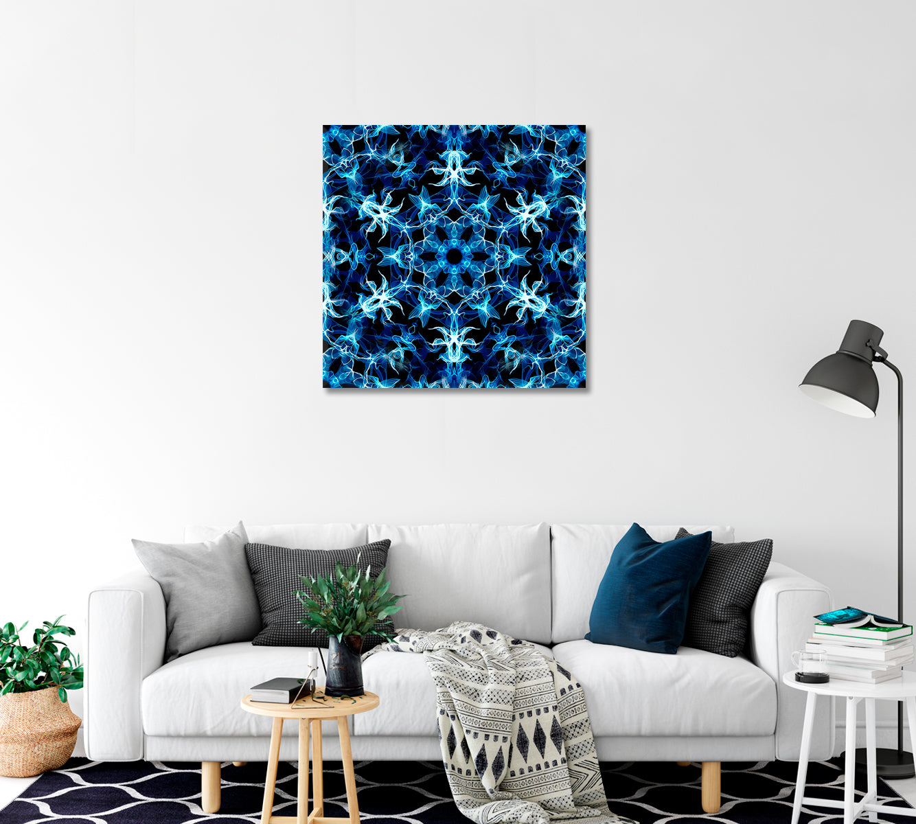 Abstract Blue Kaleidoscope Pattern Canvas Print-Canvas Print-CetArt-1 panel-12x12 inches-CetArt