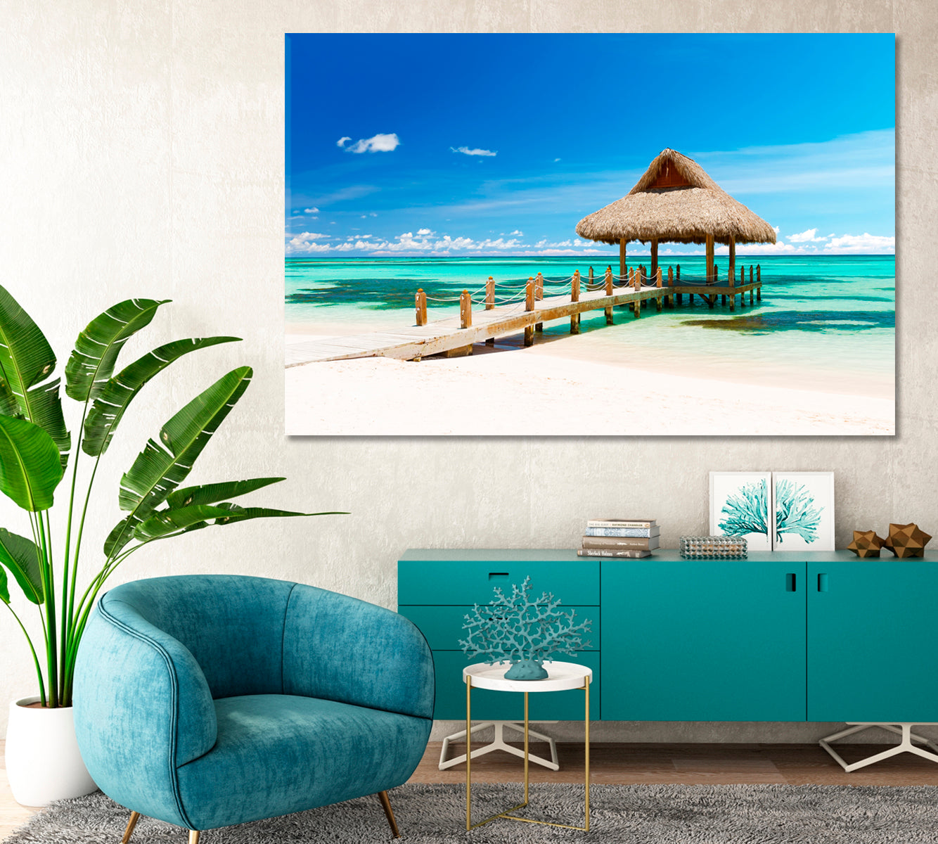 Gazebo on a Tropical Beach Cap Cana Dominican Republic Canvas Print-Canvas Print-CetArt-1 Panel-24x16 inches-CetArt