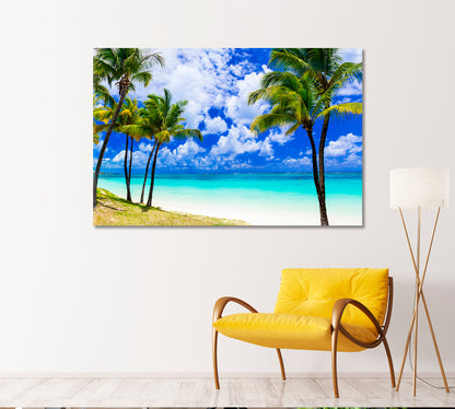 Beautiful Palm Beach with Turquoise Ocean Mauritius Canvas Print-Canvas Print-CetArt-1 Panel-24x16 inches-CetArt