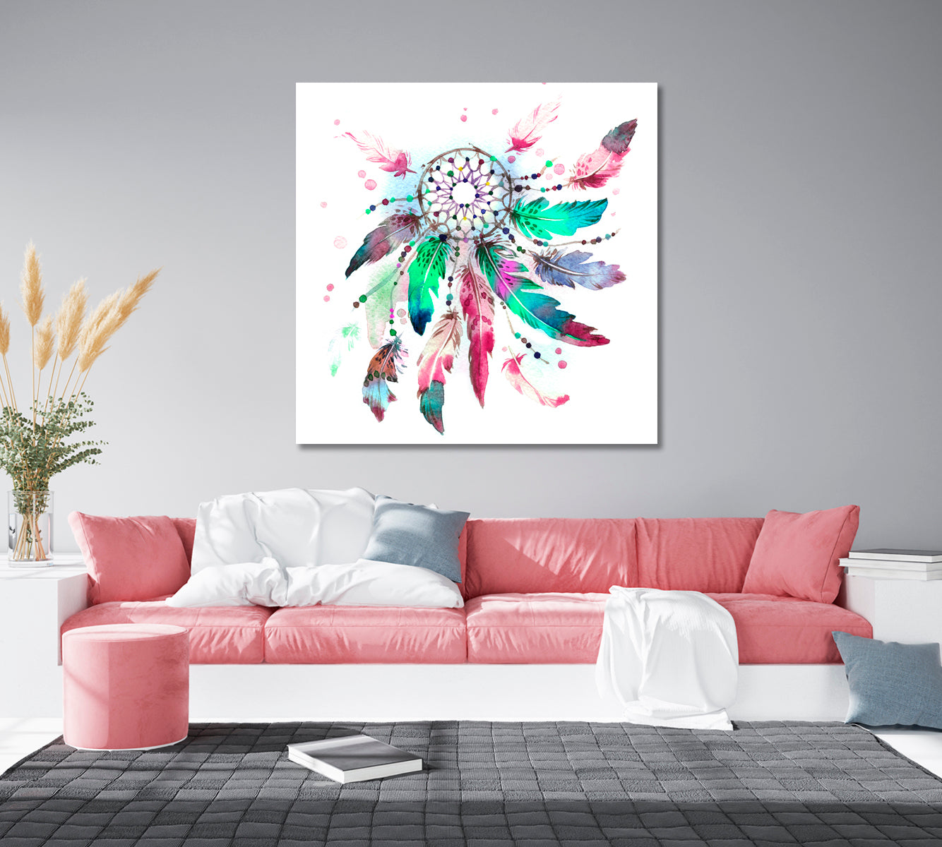 Watercolor Painting Dreamcatcher Canvas Print-Canvas Print-CetArt-1 panel-12x12 inches-CetArt