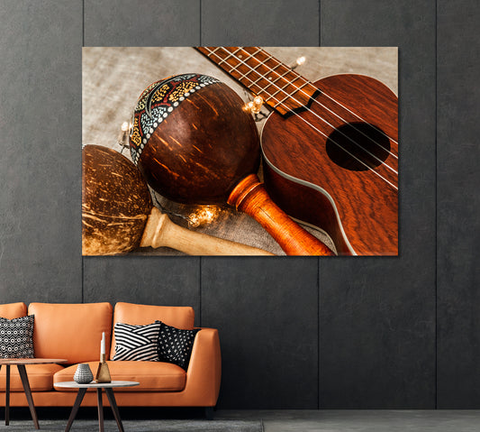 Ukulele and Maracas Canvas Print-Canvas Print-CetArt-1 Panel-24x16 inches-CetArt