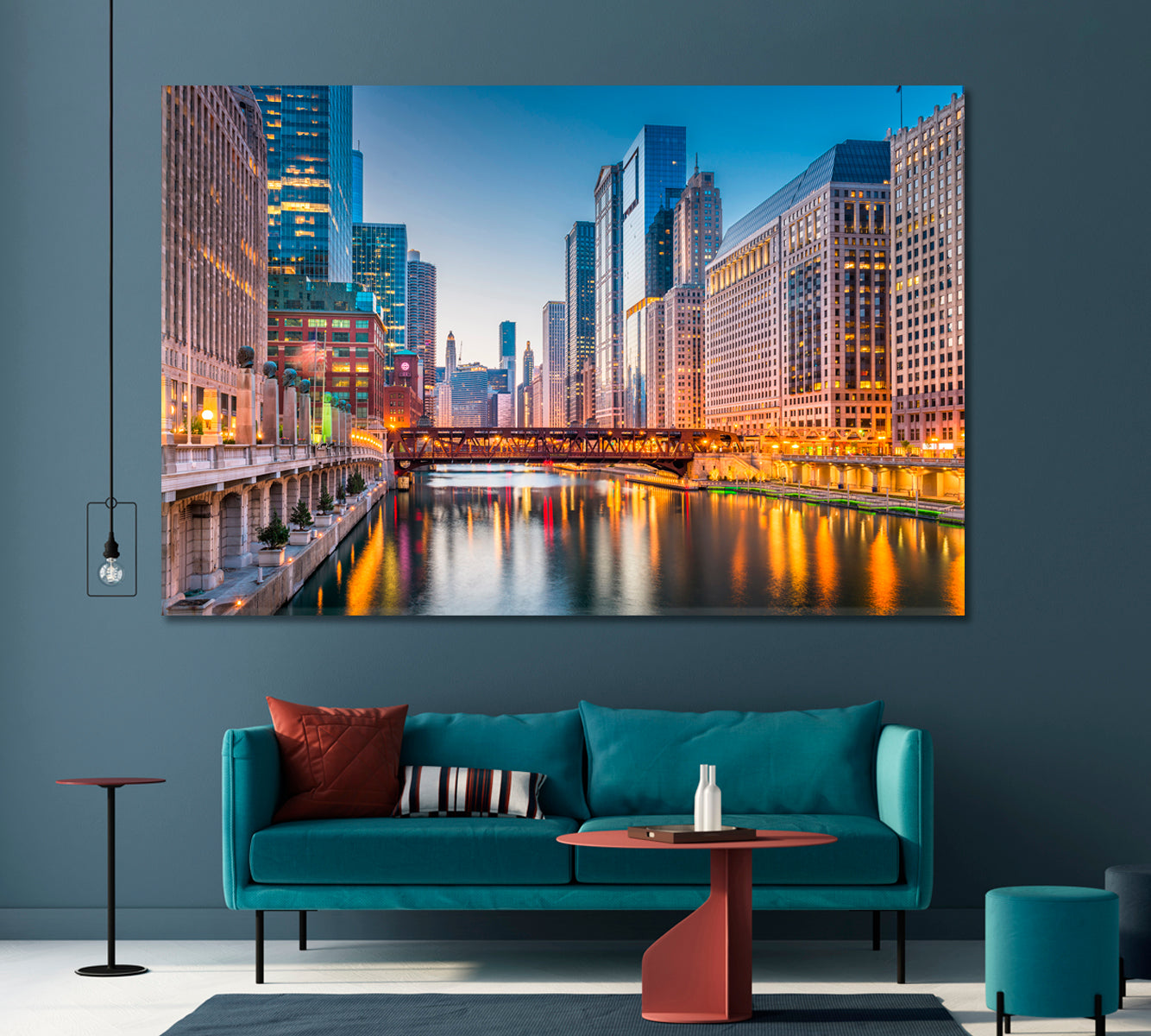 Chicago Cityscape on River at Twilight USA Canvas Print-Canvas Print-CetArt-1 Panel-24x16 inches-CetArt