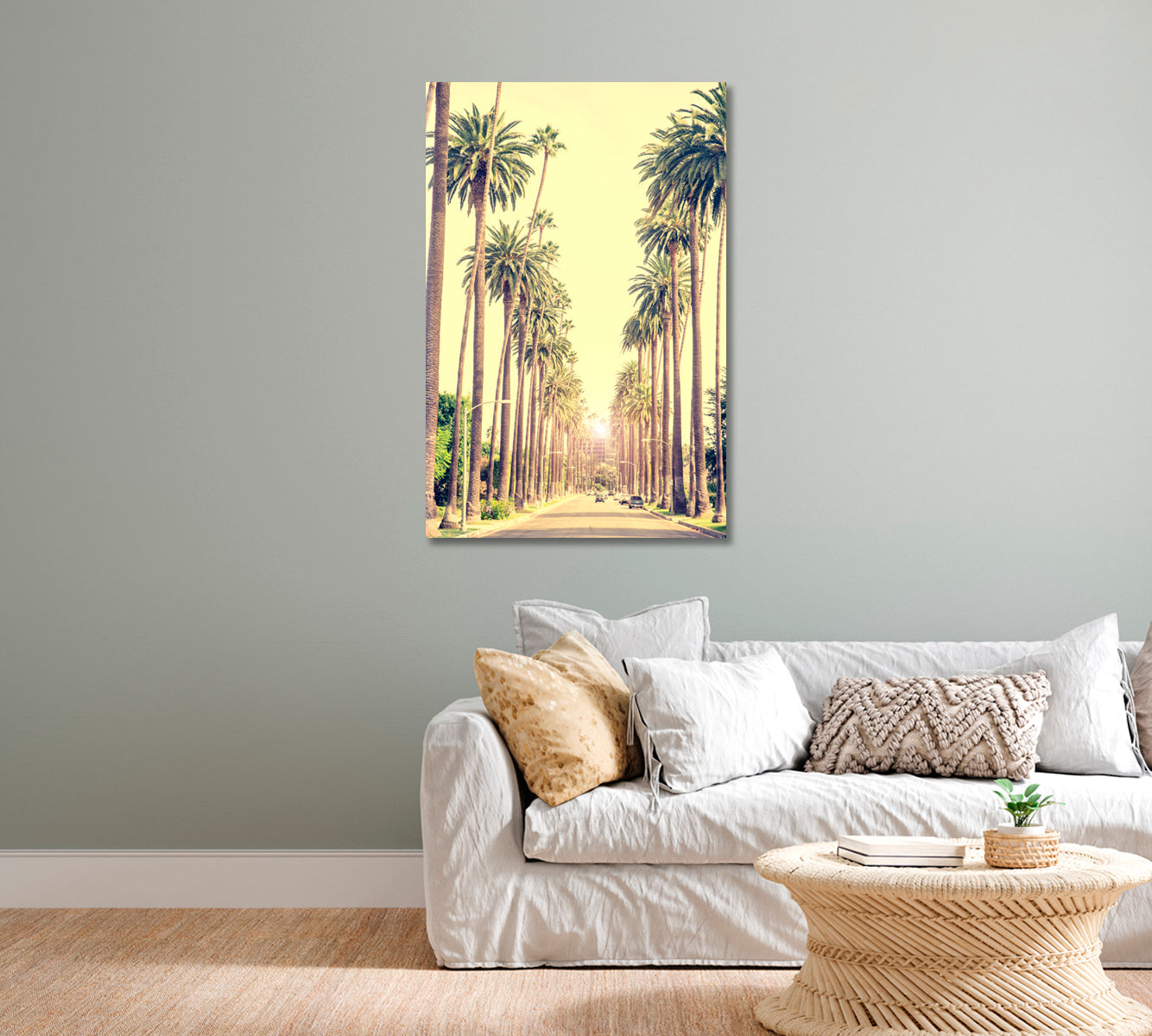 Beverly Hills Street with Palm Trees at Sunset Los Angeles Canvas Print-Canvas Print-CetArt-1 panel-16x24 inches-CetArt