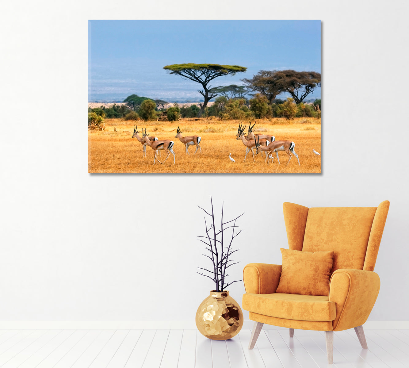 African Landscape with Gazelles Kenya Canvas Print-Canvas Print-CetArt-1 Panel-24x16 inches-CetArt