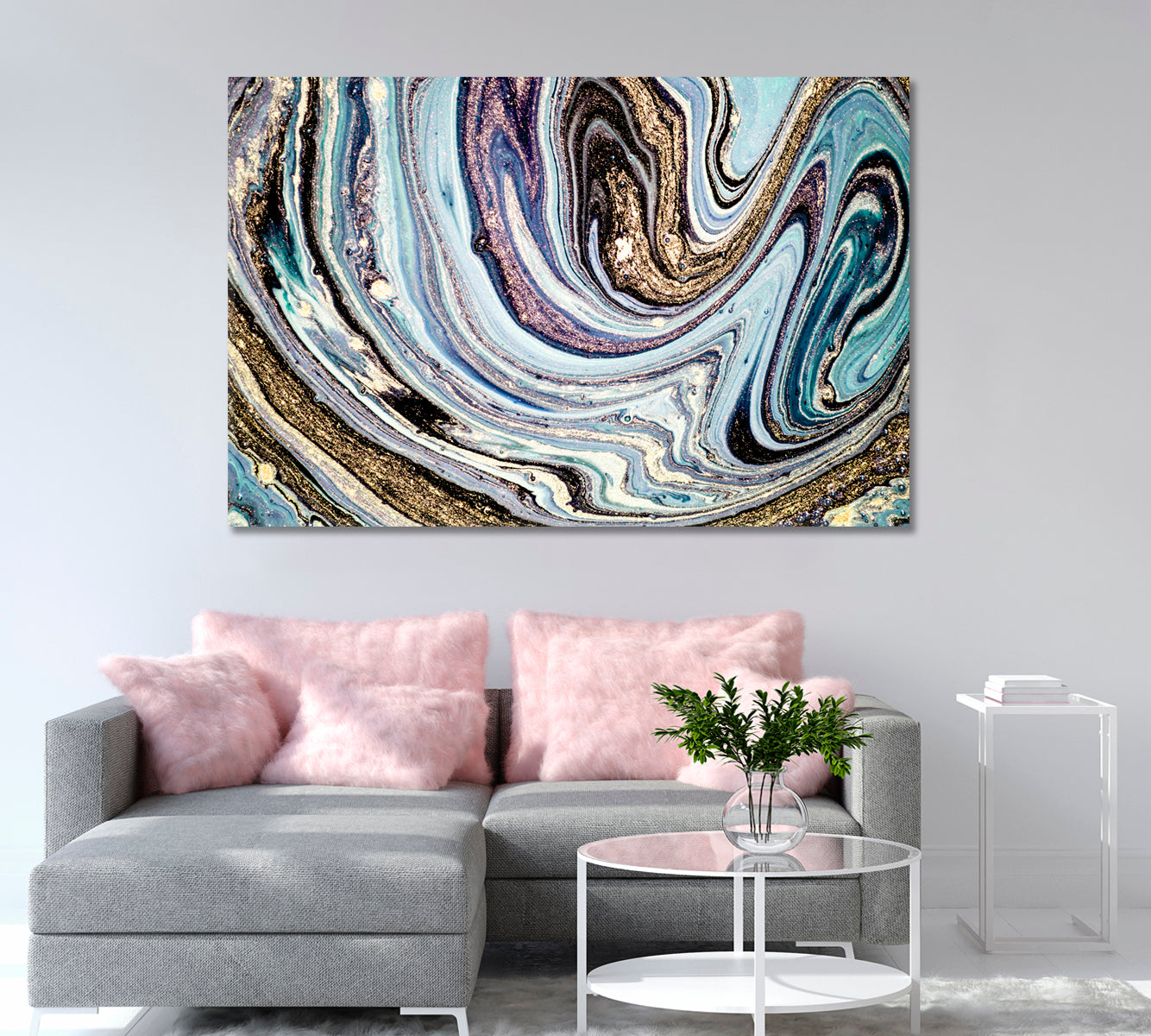 Blue Swirls of Marble Abstract Ripples of Agate Canvas Print-Canvas Print-CetArt-1 Panel-24x16 inches-CetArt