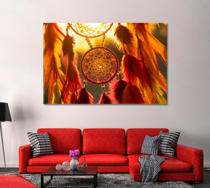 Dreamcatcher with Orange and Red Feathers Canvas Print-Canvas Print-CetArt-1 Panel-24x16 inches-CetArt