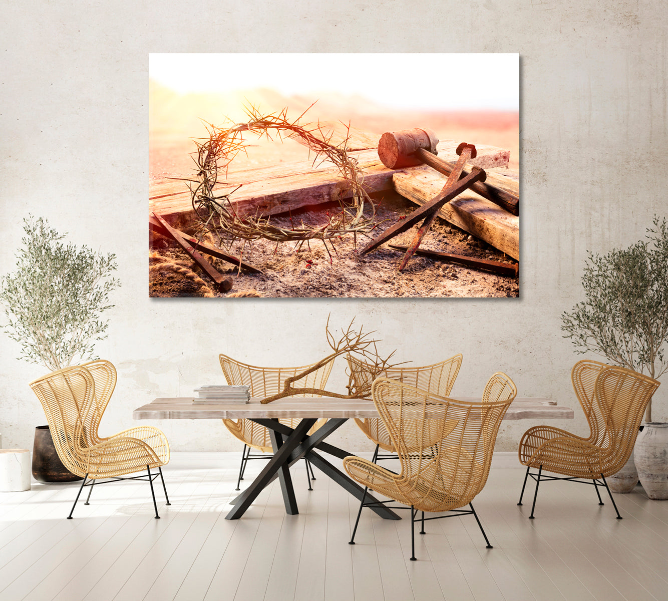 Crucifixion Cross With Crown Of Thorns Canvas Print-Canvas Print-CetArt-1 Panel-24x16 inches-CetArt