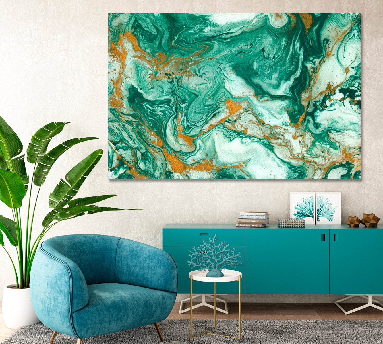 Golden and Dark Green Mixed Acrylic Paints Canvas Print-Canvas Print-CetArt-1 Panel-24x16 inches-CetArt