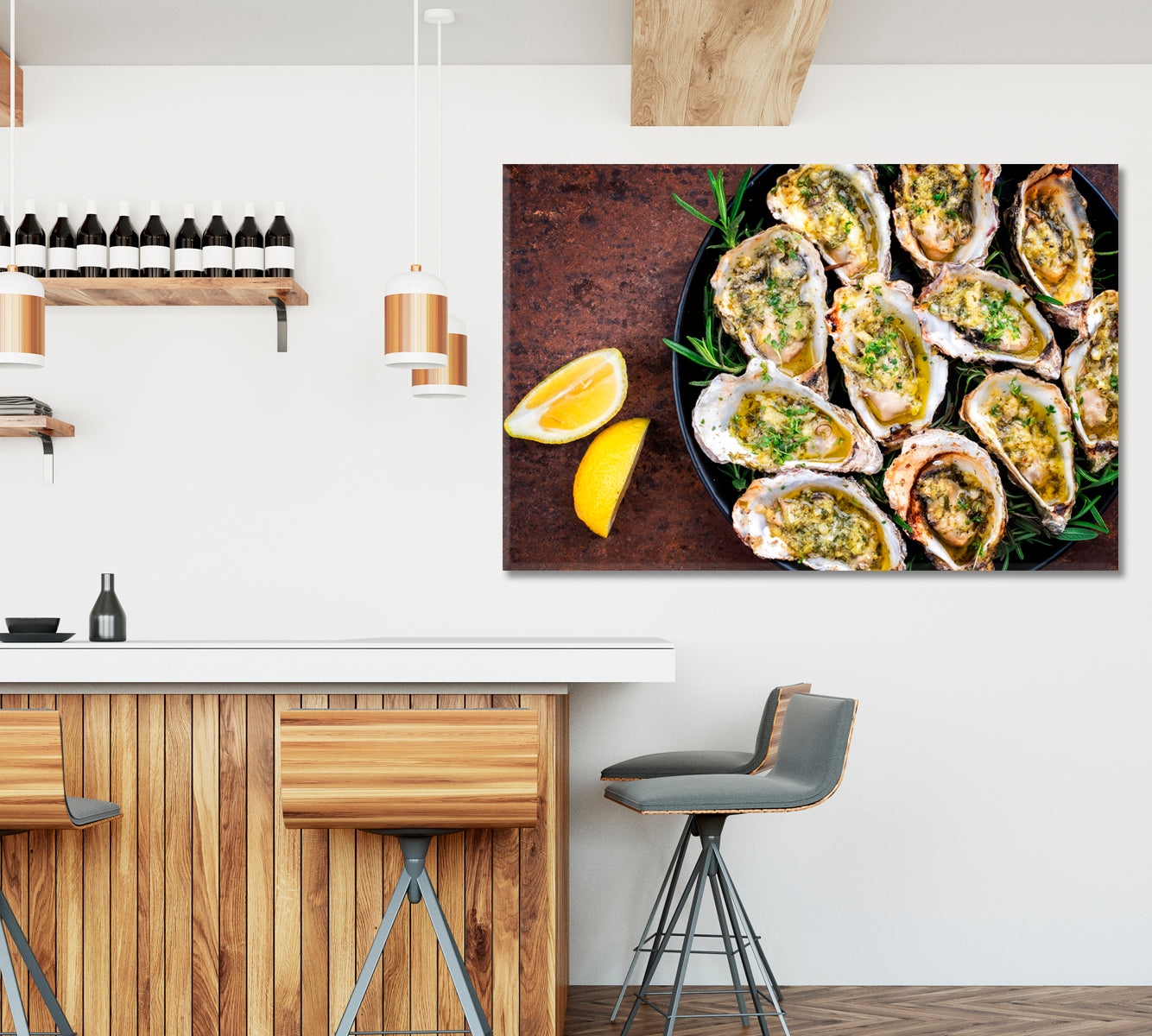 Baked Oysters with Lemon and Herbs Canvas Print-Canvas Print-CetArt-1 Panel-24x16 inches-CetArt