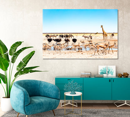 Wild Animals at Waterhole M'bari Etosha National Park Canvas Print-Canvas Print-CetArt-1 Panel-24x16 inches-CetArt