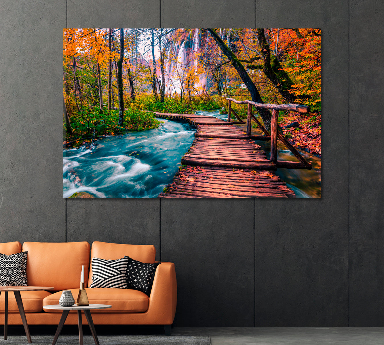 Wooden Bridge and Waterfalls in Plitvice National Park Croatia Canvas Print-Canvas Print-CetArt-1 Panel-24x16 inches-CetArt