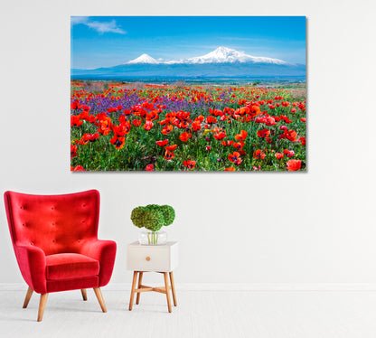 Poppy Field near Mount Ararat Armenia Canvas Print-Canvas Print-CetArt-1 Panel-24x16 inches-CetArt