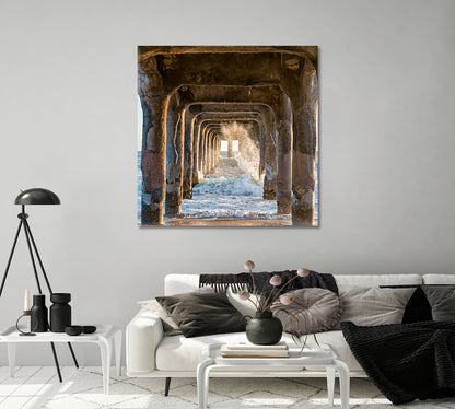 Waves Under Manhattan Beach Pier California Canvas Print-Canvas Print-CetArt-1 panel-12x12 inches-CetArt