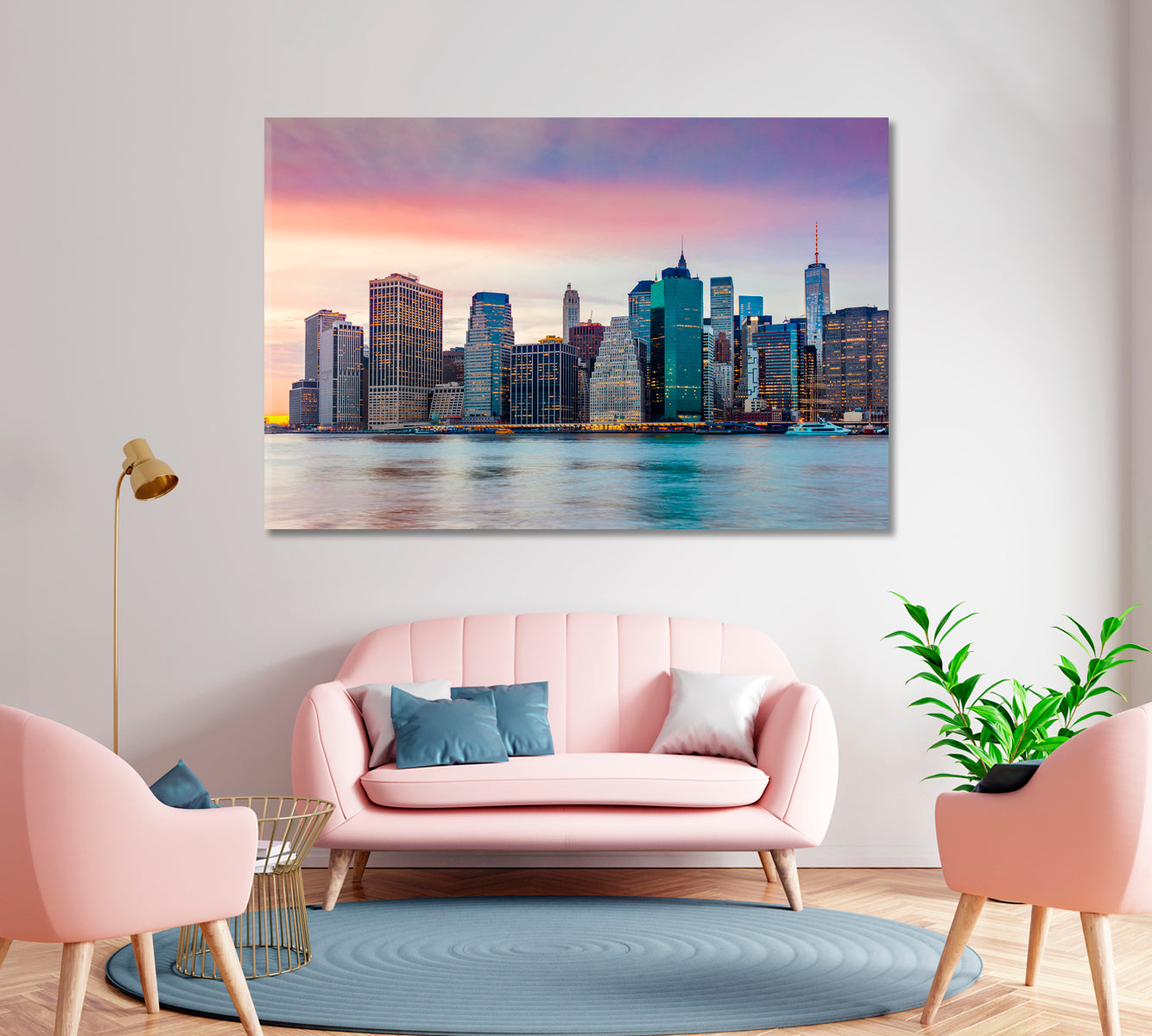 Sunset over Manhattan Skyscrapers Canvas Print-Canvas Print-CetArt-1 Panel-24x16 inches-CetArt