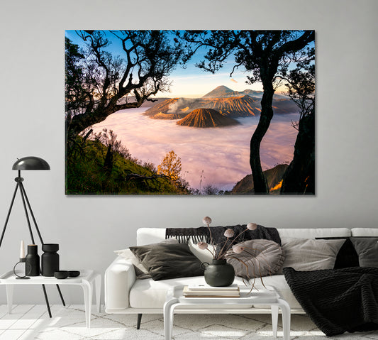 Bromo Volcano Surrounded by Morning Fog Indonesia Canvas Print-Canvas Print-CetArt-1 Panel-24x16 inches-CetArt