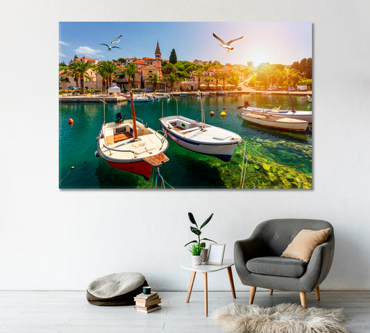 Split Village on Island of Brac with a Port Croatia Canvas Print-Canvas Print-CetArt-1 Panel-24x16 inches-CetArt