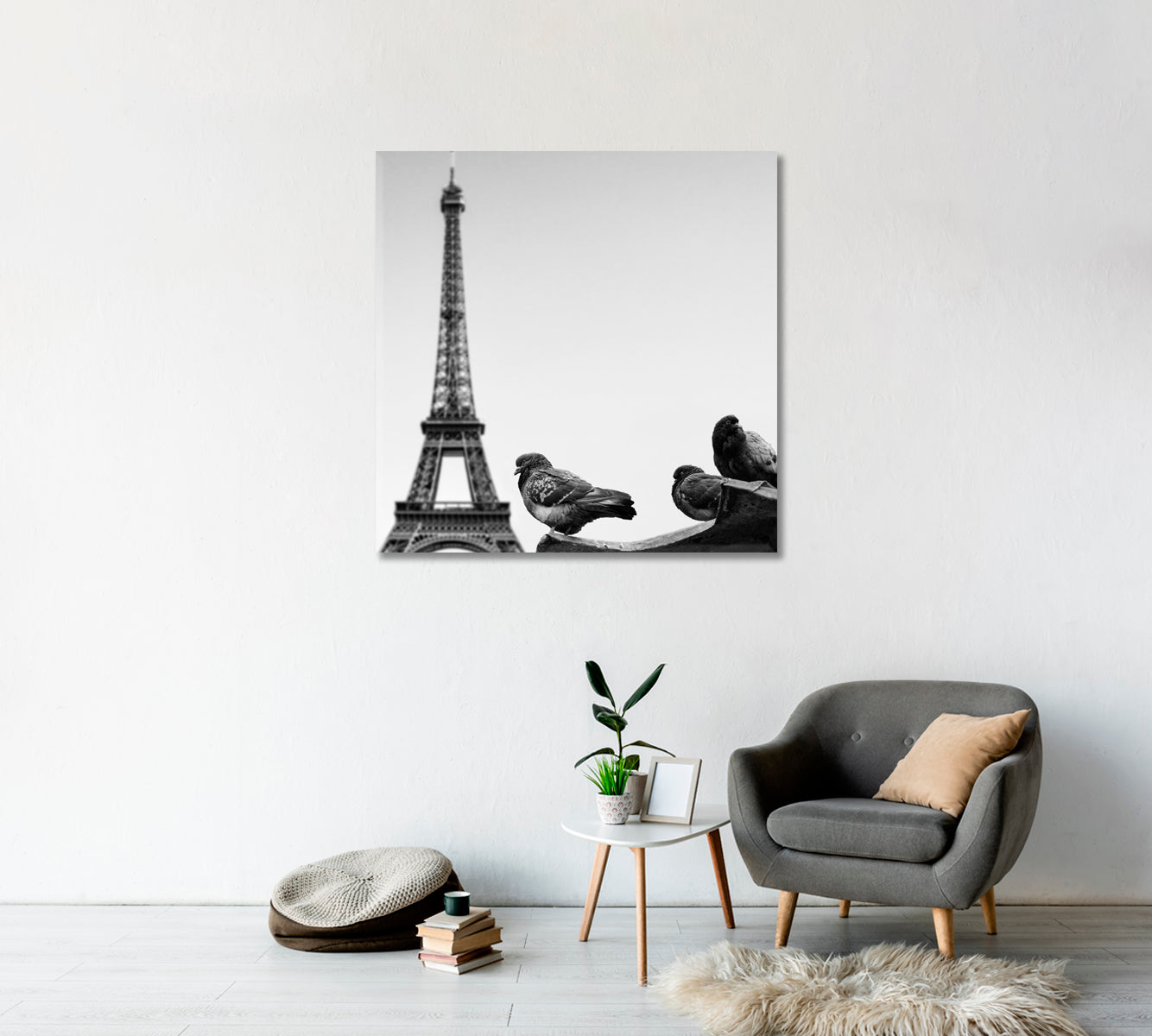 Pigeons Against Eiffel Tower Paris France Canvas Print-Canvas Print-CetArt-1 panel-12x12 inches-CetArt