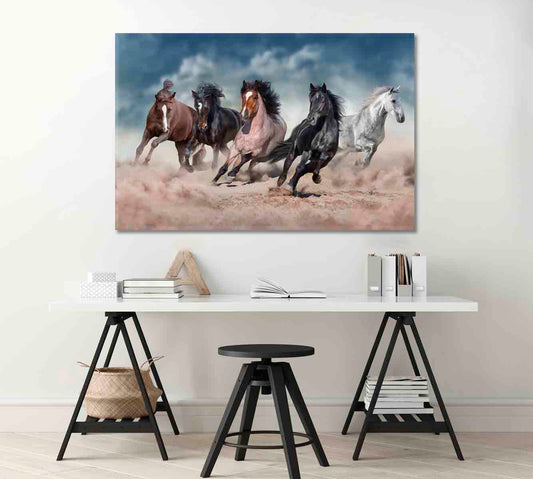 Beautiful Strong Horses Running in Desert Canvas Print-Canvas Print-CetArt-1 Panel-24x16 inches-CetArt