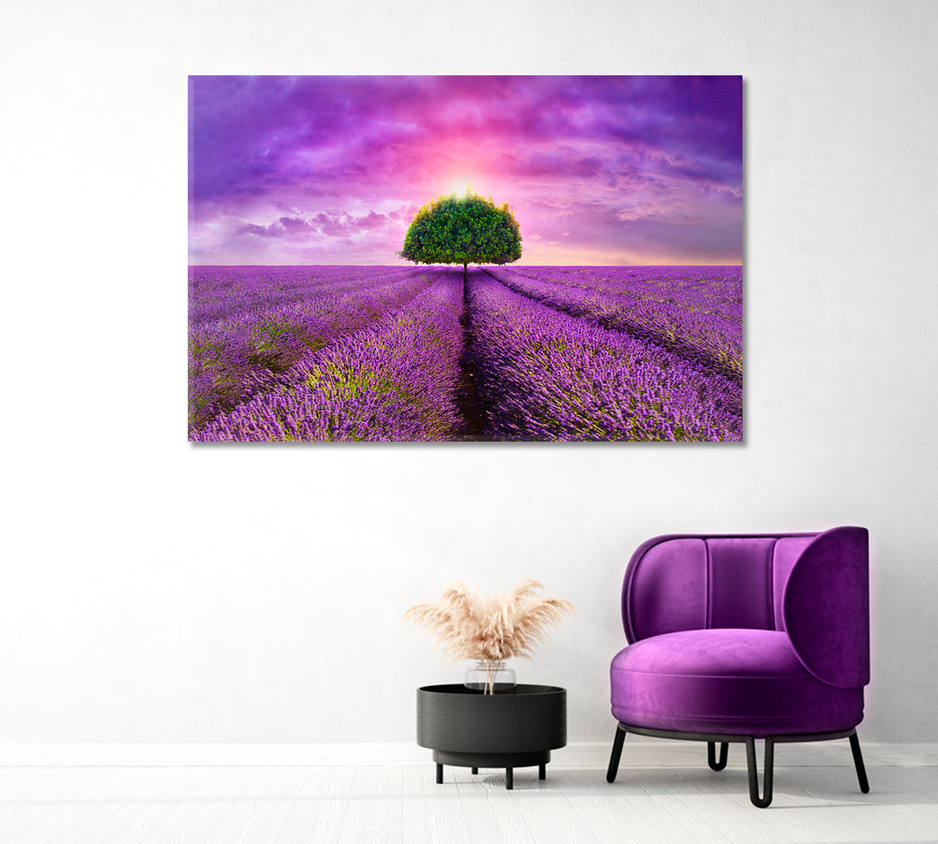 Lonely Tree in Beautiful Lavender Field Provence Canvas Print-Canvas Print-CetArt-1 Panel-24x16 inches-CetArt