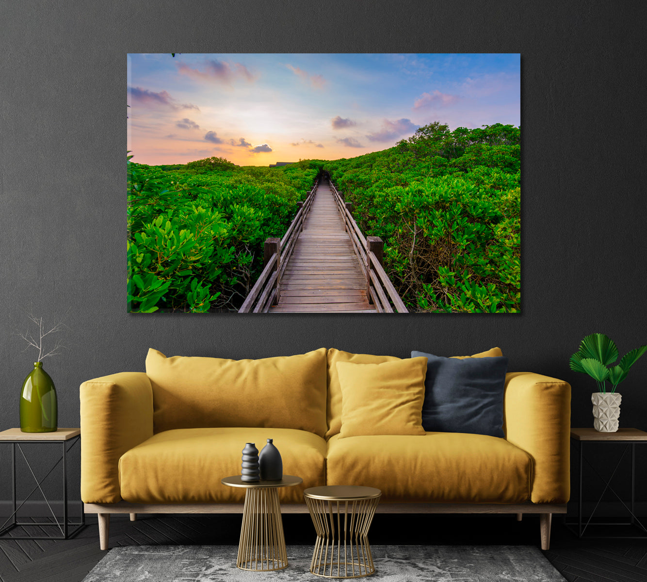 Mangrove Forest with Wood Walkway Canvas Print-Canvas Print-CetArt-1 Panel-24x16 inches-CetArt