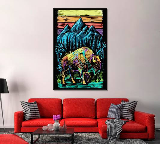 Abstract Colorful Bison in Yellowstone National Park Canvas Print-Canvas Print-CetArt-1 panel-16x24 inches-CetArt