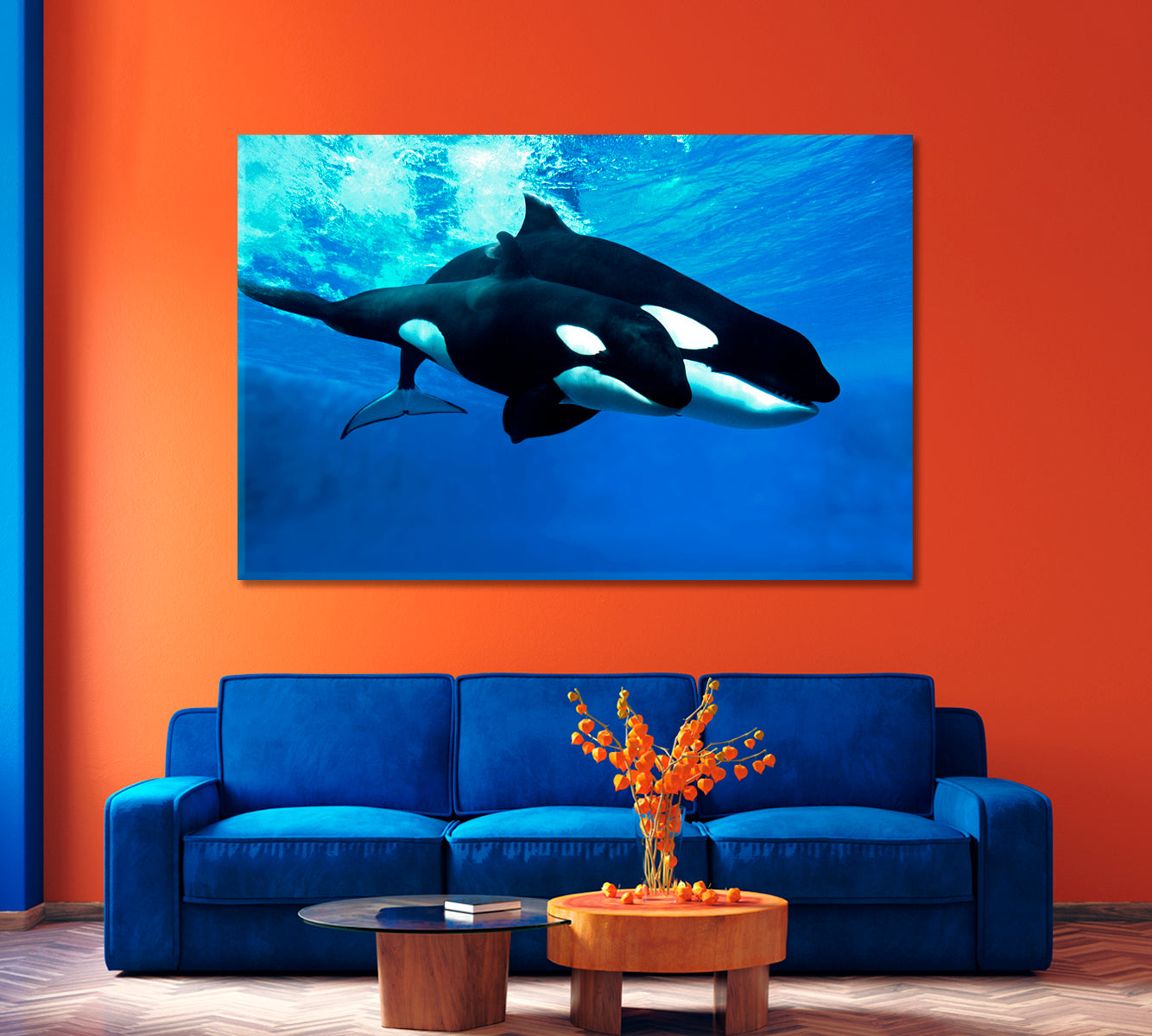 Killer Whale Female with Cub Canvas Print-Canvas Print-CetArt-1 Panel-24x16 inches-CetArt