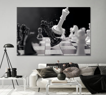 Black and White Chess Battle Canvas Print-Canvas Print-CetArt-1 Panel-24x16 inches-CetArt