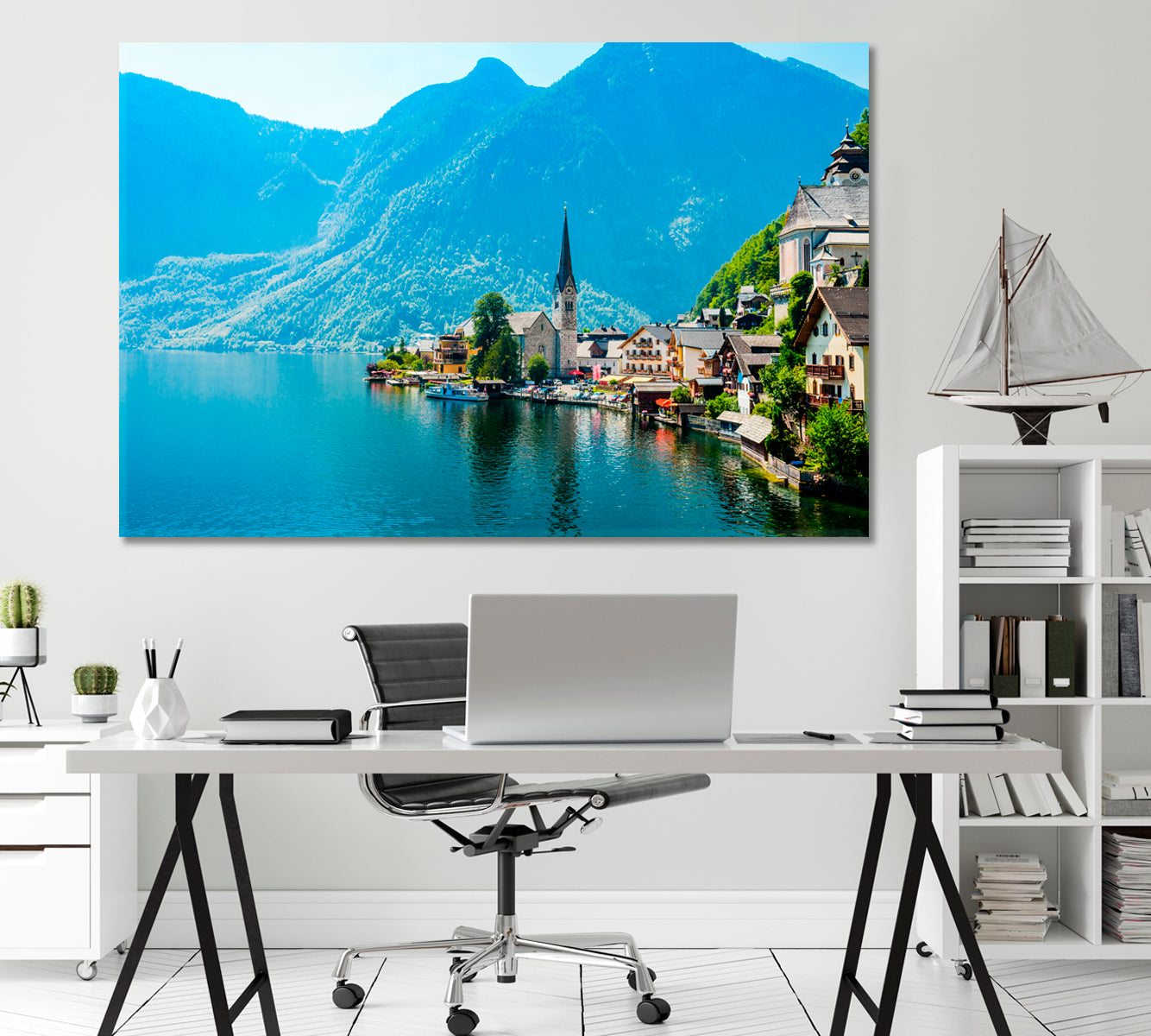 View of the Village Hallstatt Austria Canvas Print-Canvas Print-CetArt-1 Panel-24x16 inches-CetArt