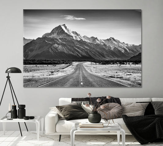 Road Leading Towards a Large Snow Capped Mountain Canvas Print-Canvas Print-CetArt-1 Panel-24x16 inches-CetArt