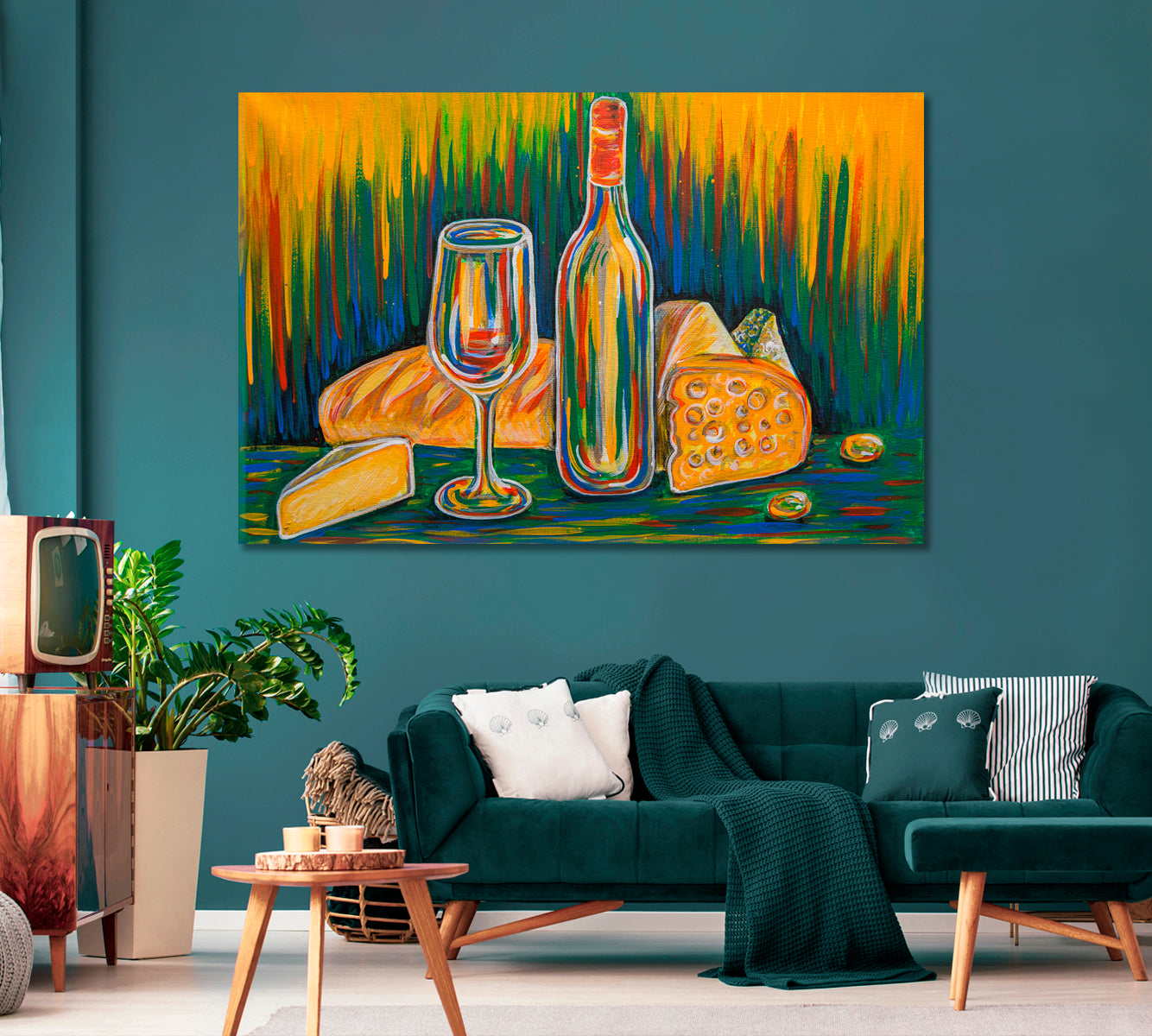 Abstract Still Life Wine and Cheese Canvas Print-Canvas Print-CetArt-1 Panel-24x16 inches-CetArt