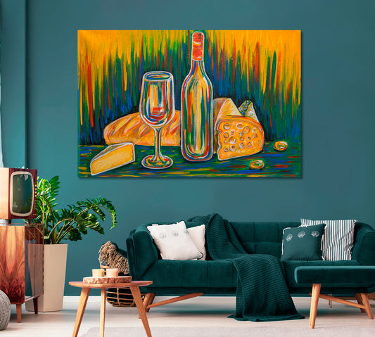 Abstract Still Life Wine and Cheese Canvas Print-Canvas Print-CetArt-1 Panel-24x16 inches-CetArt