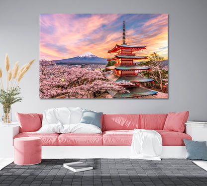 Mount Fuji in Japan and Sakura Blossom in Spring Canvas Print-Canvas Print-CetArt-1 Panel-24x16 inches-CetArt