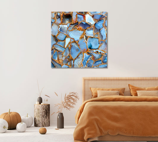 Blue Agate with Gold Outline Canvas Print-Canvas Print-CetArt-1 panel-12x12 inches-CetArt