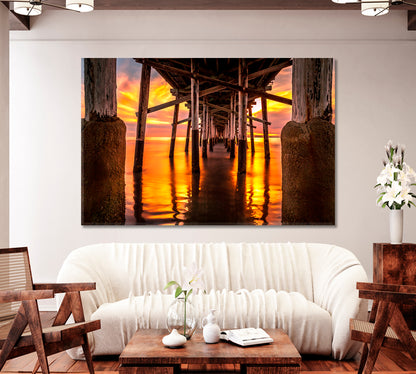 Under the Newport Beach Pier at Sunset Canvas Print-Canvas Print-CetArt-1 Panel-24x16 inches-CetArt