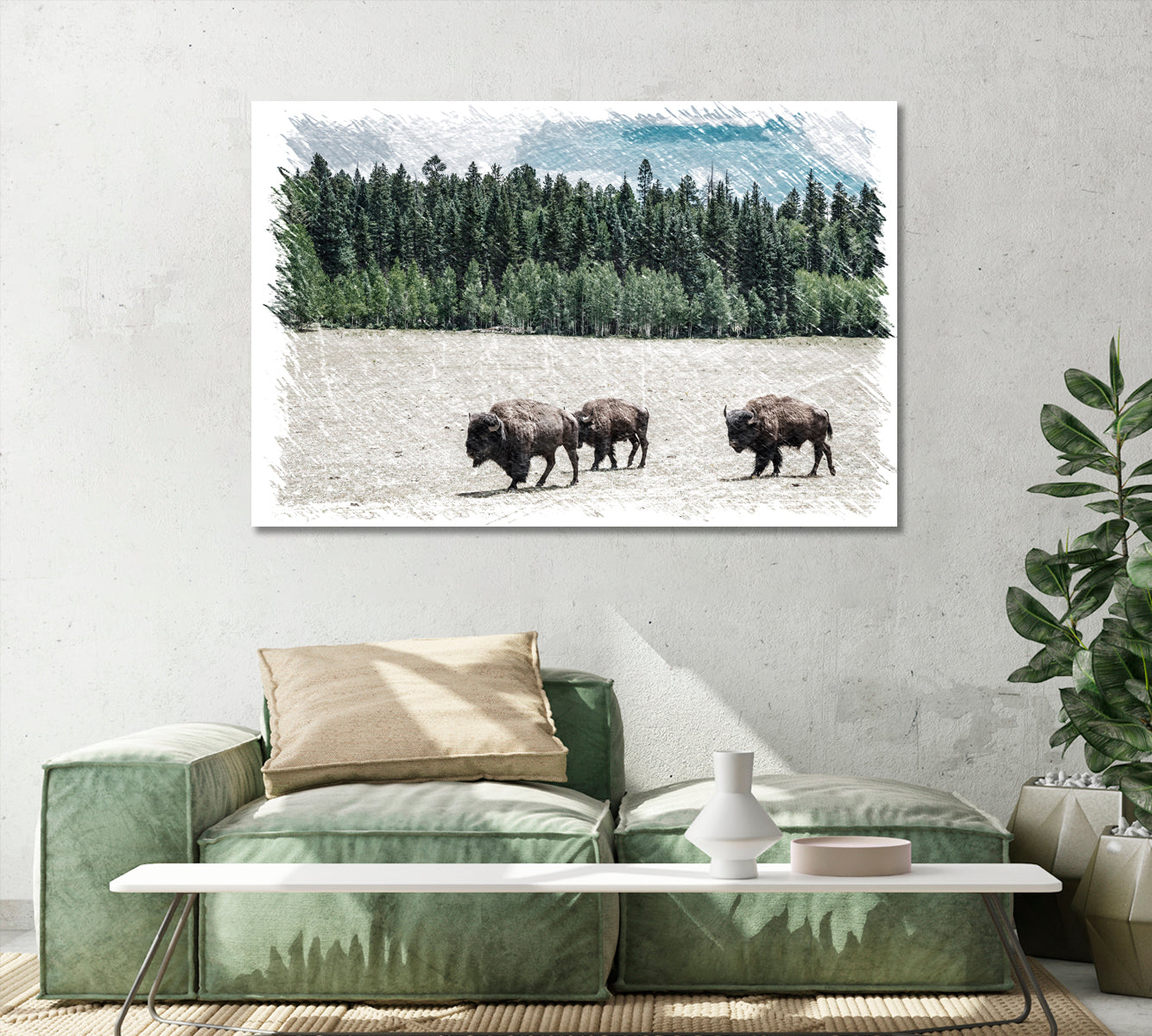 Herd of American Bison Grand Canyon National Park Arizona USA Canvas Print-Canvas Print-CetArt-1 Panel-24x16 inches-CetArt