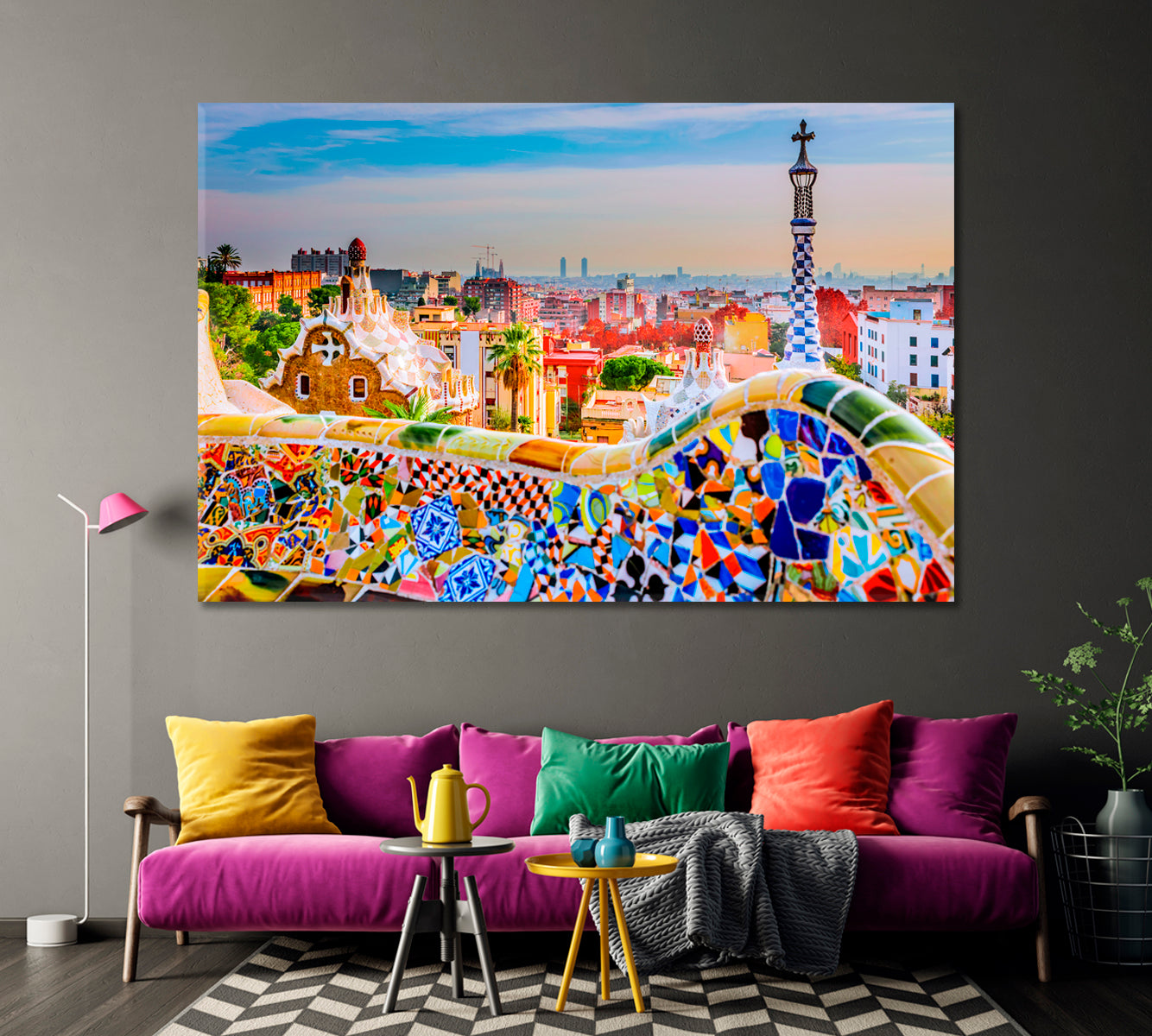 Colorful Park Guell Barcelona Spain Canvas Print-Canvas Print-CetArt-1 Panel-24x16 inches-CetArt