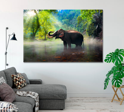 Elephant in Kanchanaburi Forest Thailand Canvas Print-Canvas Print-CetArt-1 Panel-24x16 inches-CetArt