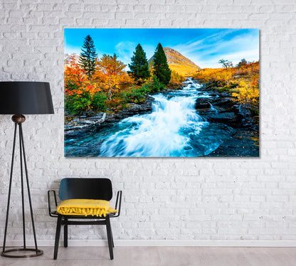 Autumn Landscape with Yellow Trees and Waterfall Canvas Print-Canvas Print-CetArt-1 Panel-24x16 inches-CetArt