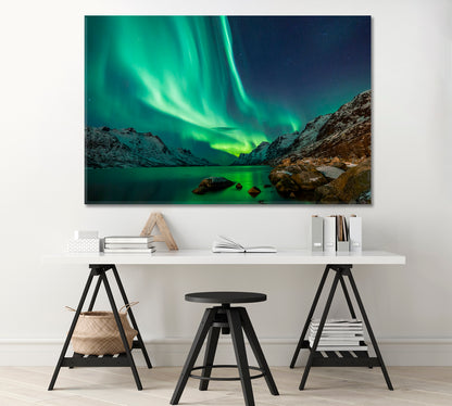 Northern Lights over the Rocky Coast Canvas Print-Canvas Print-CetArt-1 Panel-24x16 inches-CetArt