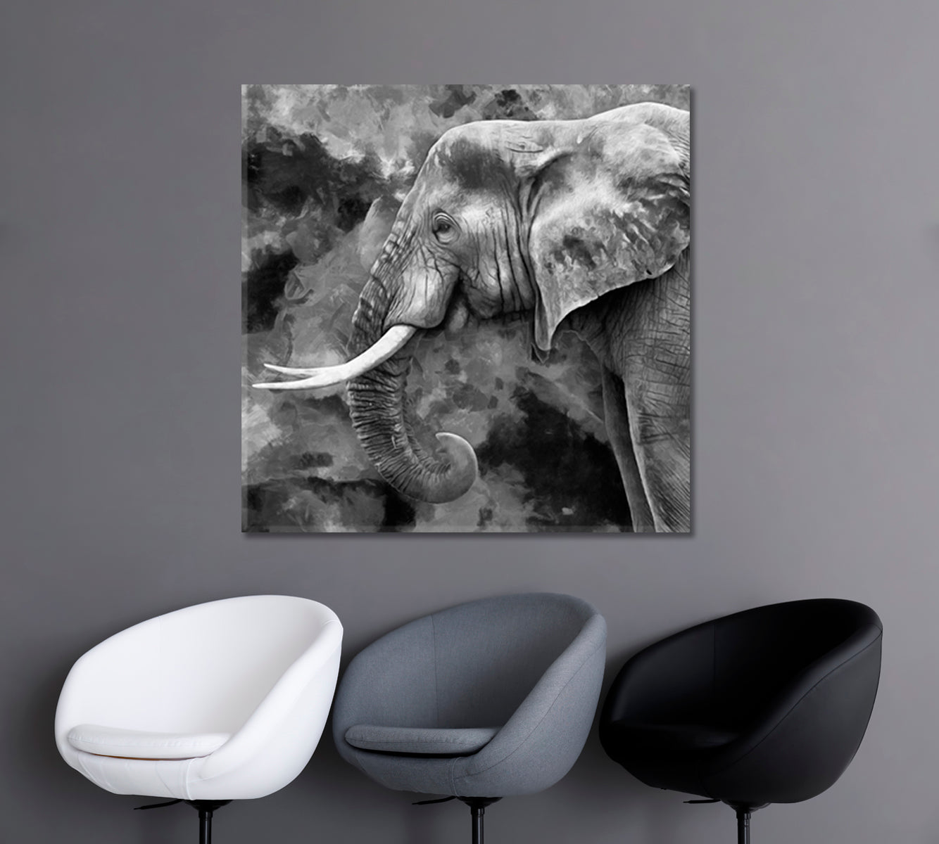 Abstract Elephant Portrait in Black And White Canvas Print-Canvas Print-CetArt-1 panel-12x12 inches-CetArt